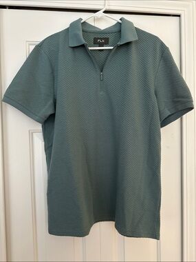 FLX Men's Short-Sleeve Quarter-Zip Polo in Sage Green